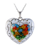 White Enamel and Millefiori Glass Heart Pendant