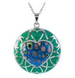 Green Enamel and Millefiori Glass Heart Pendant