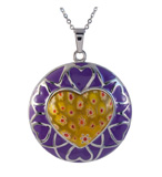 Purple Enamel and Millefiori Glass Heart Pendant