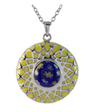 Light Yellow Enamel and Millefiori Glass Round Pendant